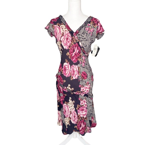 CDC Rampage Clothing Dresses & Skirts - CDC Rampage Jr Sz 4 Fit & Flare Midi Dress Pink Floral Flutter Sleeve V Neck